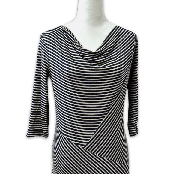 Gilli Sheath Dress Knit Fabric Pullover Drape Neck Stripe Patterns Blue/Gray W L - Picture 2 of 7